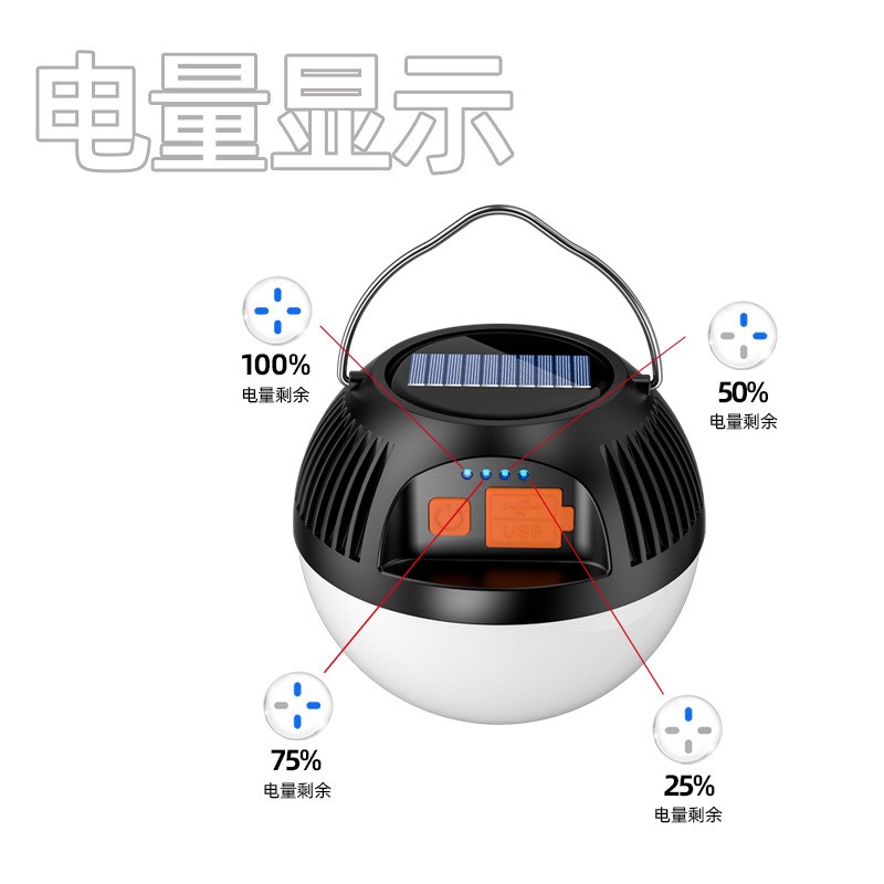 野心新款便携露营灯户外野营LED帐篷灯充电USB输出照明挂钩营地灯
