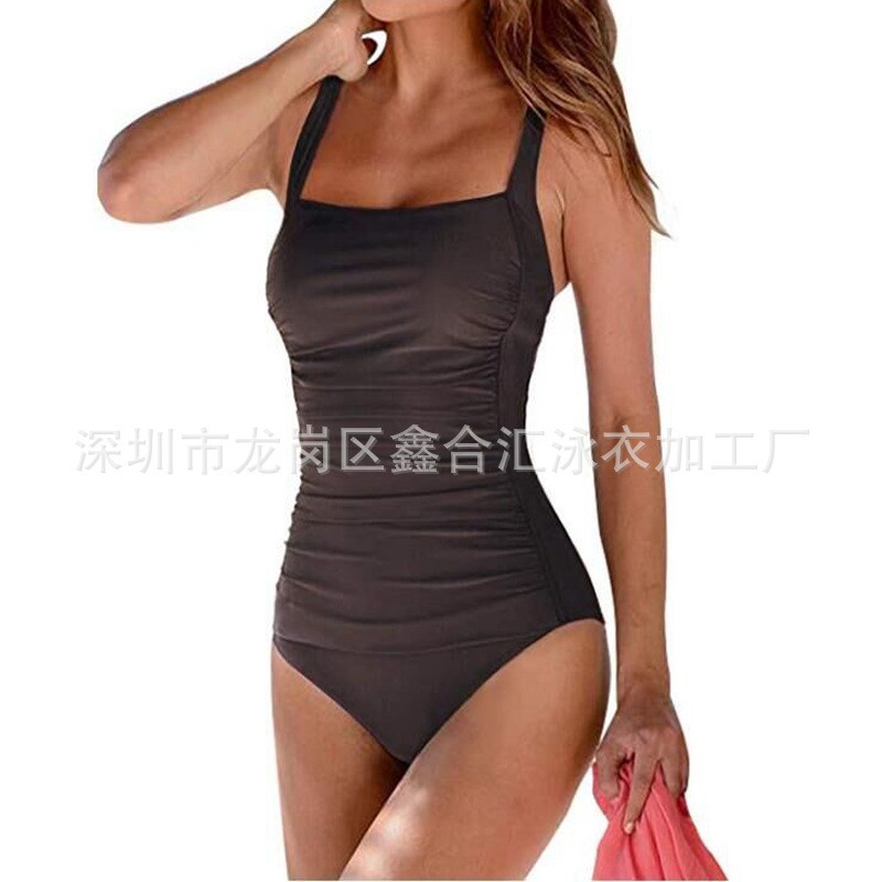 2022新款泳装亚马逊连体泳衣欧美性感纯色肩带女士泳装图4