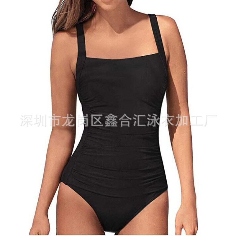 2022新款泳装亚马逊连体泳衣欧美性感纯色肩带女士泳装图2