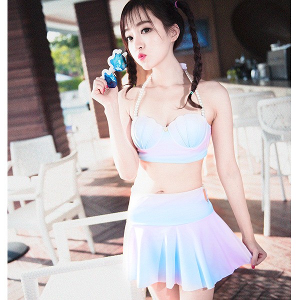 Reussi幻彩美人鱼贝壳泳装女分体温泉比基尼大胸小胸钢托泳衣图4
